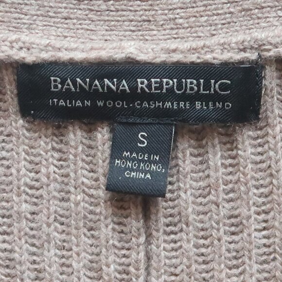 Banana Republic Italian Wool Cashmere Ribbed Knit V-Neck Sweater Beige S - Picture 4 of 7